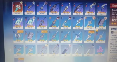 Conta AR27full stamina, com Ganyu, Venti e Espada Celestial.