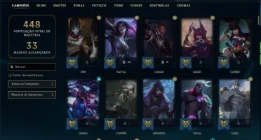 Conta ouro 4 MAIN ADC com 140 skins e 135 champs