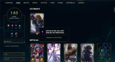 Conta ouro 4 MAIN ADC com 140 skins e 135 champs
