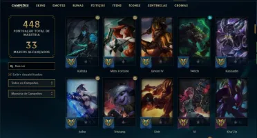 Conta ouro 4 MAIN ADC com 140 skins e 135 champs