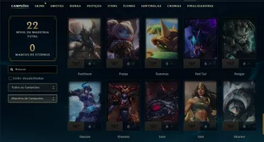 Ouro 2 com 75 Champs e 5 Skins