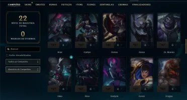 Ouro 2 com 75 Champs e 5 Skins