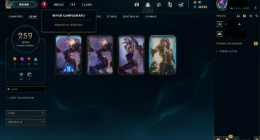 Conta LOL - Com 259 Skins e com Riven Campeonato 2012.