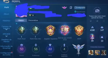 Vendo conta Mobile Legends com 50 Heroe +44 skins + 450 Dima