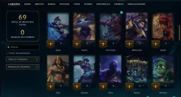 Ouro 2 com 70 Champs e 12 Skins