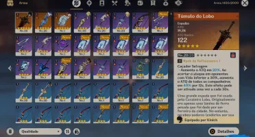 Conta Genshin AR44, 5 personagens limitados + 3 armas T5