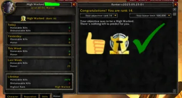 WoW Classic Warrior Orc Rank 14 Server Nightslayer