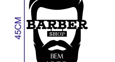 Placa Decorativa Barbearia em MDF Preto 45 x 30 cm