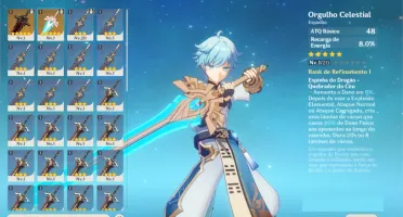 Conta Genshin Impact Com Dilluc, Sucrose Full, Noelle 5* e +