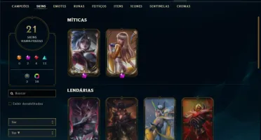 Platina 2 com 30 champs e 22 Skins + 2 Prestigios + 1800 RP