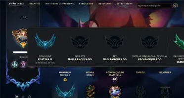 Platina 2 com 30 champs e 22 Skins + 2 Prestigios + 1800 RP