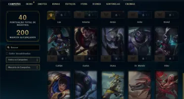 Platina 2 com 30 champs e 22 Skins + 2 Prestigios + 1800 RP