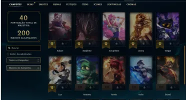 Platina 2 com 30 champs e 22 Skins + 2 Prestigios + 1800 RP