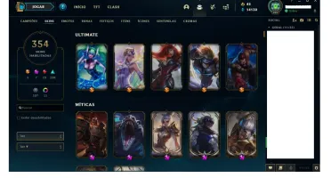 conta league of legends, 354 skin, platina nessa season.