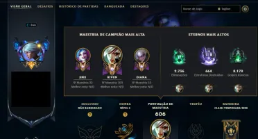 Conta 2014 mono Riven 103 mastery 144 skins todos champ +EA