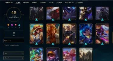 Conta unranked com 48 skins e 107 champs