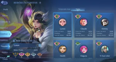 Conta Mlbb Top Claude | Claude Prime | Lunox Legend | Kimmy