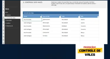 Planilha Controle de Vales Editável