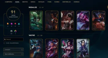Conta D3, todos os campeões, 91 skin habilitadas