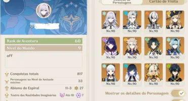Conta Genshin AR60 (33 personagens t5)