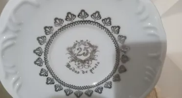Par de Xícaras com Pires Bodas de Prata - 70 ml