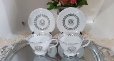 Par de Xícaras com Pires Bodas de Prata - 70 ml