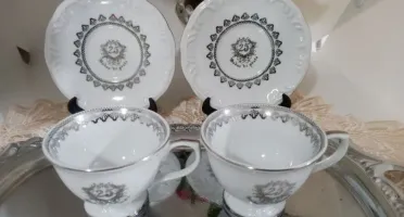 Par de Xícaras com Pires Bodas de Prata - 70 ml
