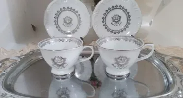 Par de Xícaras com Pires Bodas de Prata - 70 ml