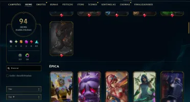 Ouro 4 com TODOS os Champs e 94 Skins ( MID / JG / TOP )
