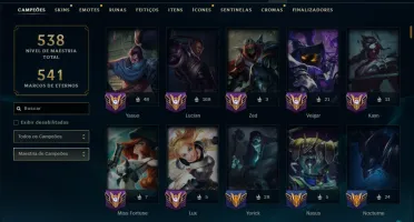 Ouro 4 com TODOS os Champs e 94 Skins ( MID / JG / TOP )