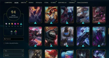 Ouro 4 com TODOS os Champs e 94 Skins ( MID / JG / TOP )