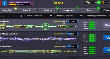 Conta 8 ball Poll com mais de 15 tacos lendarios