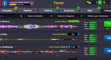 Conta 8 ball Poll com mais de 15 tacos lendarios