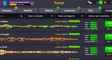 Conta 8 ball Poll com mais de 15 tacos lendarios