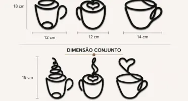 Kit 3 Xícaras Minimalistas em MDF para Cantinho do Café