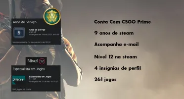 Conta CSGO Prime, 261 jogos, 9 anos de Steam e Level 12