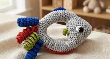 Chocalho Peixe Colorido Amigurumi