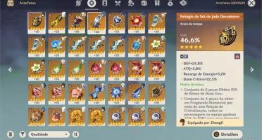 Genshin impact conta AR 57, 9 personagens 5 estrelas