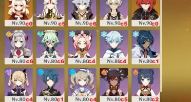Genshin impact conta AR 57, 9 personagens 5 estrelas