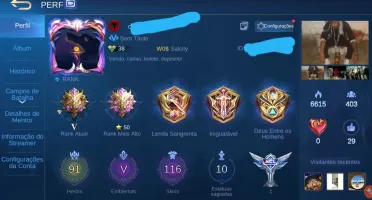 conta lvl 67 115skins 92 herois 5emblemas full