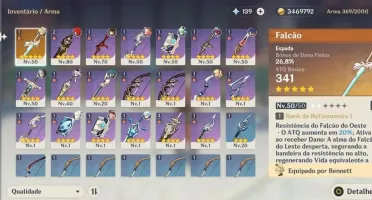 Zhong c1, kazuha, qiqi, diluc e arma t5
