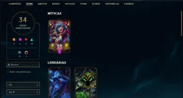 Conta ouro 3 com 34 skins e 59 champs ( MAIN SUPORTE )