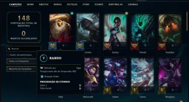 Conta ouro 3 com 34 skins e 59 champs ( MAIN SUPORTE )