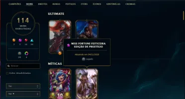 Conta ouro 3 MAIN ADC com 100 champs e 114 skins