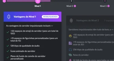 Servidor do Discord com 400 membros e nível 1 de boost