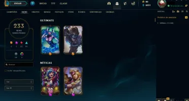Conta LoL Platina 3 + 2 Ultimate + 22 Lendaria