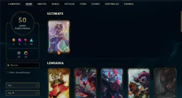 Diamante 3 com 105 Champs e 50 Skins ( 3600 RP )