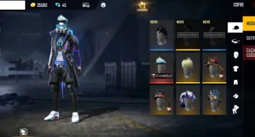 Free Fire com Skin do Cobra, lendária e 6 passes.