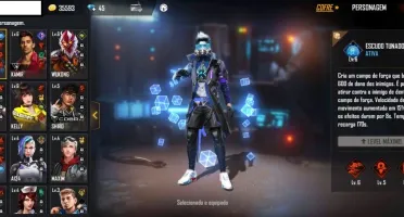 Free Fire com Skin do Cobra, lendária e 6 passes.