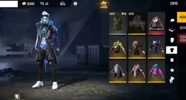 Free Fire com Skin do Cobra, lendária e 6 passes.